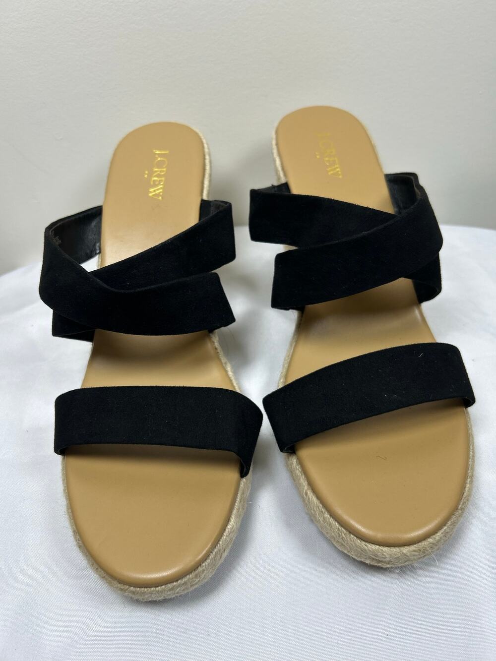 J Crew Espadrille Mule Wedges Size 12 Sueded Wide Strap Strappy Open Toe Sandals